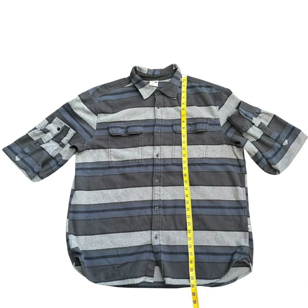 The North Face Mens XL Arroyo Heavyweight Flannel Shirt Striped Grey Blue - Picture 9 of 10